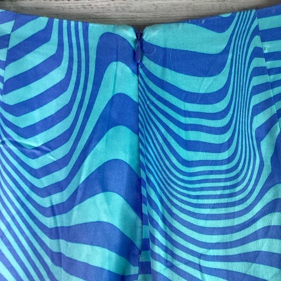 ZARA SIZE XS SPRING BLUE SATIN FLARE SUMMERPANTS 70’S INSPIRE SWIRL COSTUME NWOT - Picture 9 of 13